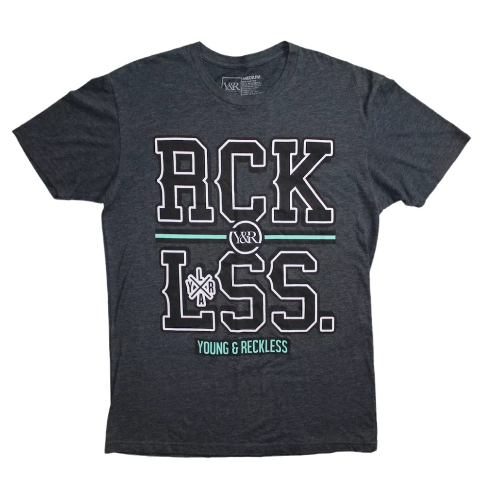Men's Young & Reckless Y&R Dark Gray Short Sleeve Graphic T-Shirt Size Medium